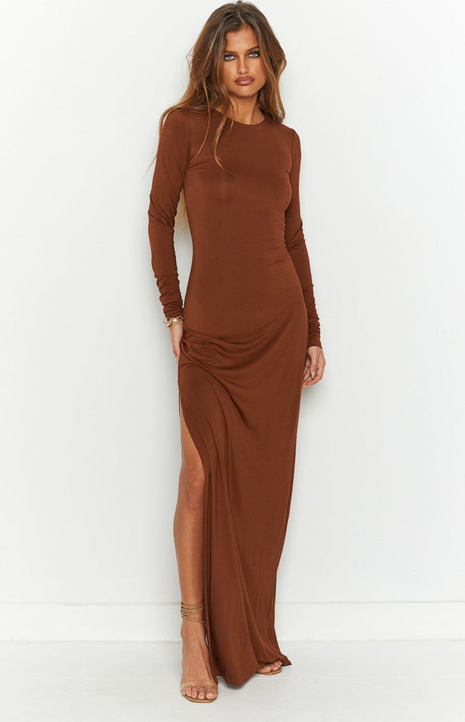 long sleeve brown dress